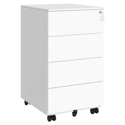 Immagine di SONGMICS Cassettiera da Ufficio Studio Scrivania, Mobiletto con Ruote per Documenti e Cancelleria, 4 Cassetti Serratura, Pre Assemblato, 45,1 x 39 69,3 cm, Bianco Nuvola OFC064W14