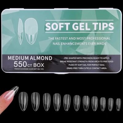 Immagine di YPYMOD 550 Pezzi Unghie Finte Trasparente, 11 Taglie Tip Ricostruzione, Gel Tips Mandorla per Salone Manicure, Nail Art Principiante, Design