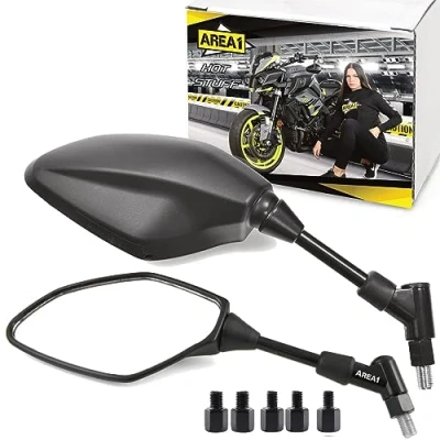Immagine di Area1 Set di specchietti retrovisori (destro + sinistro) omologati M10 destra filettatura sinistra, compatibile con MT03 MT07 MT09 MT10 MT125 Tracer XT 1200 Tenere FZ6 FZ8 FZ1