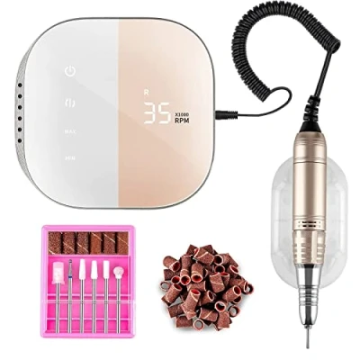 Immagine di Madenia Fresa per Unghie Professionale 35000 Giri Display LCD Efile Digitale Lima Elettrica Manicure e Pedicure, Zero rumore Nessuna vibrazione, con 6 Punte, Rosa