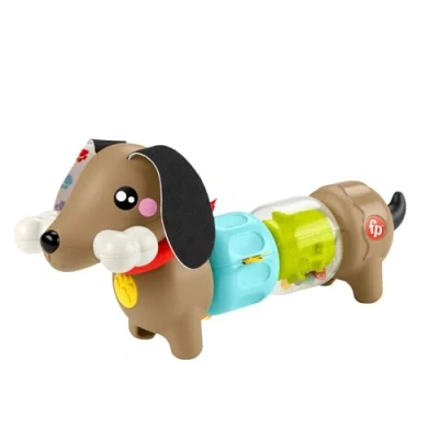 Immagine di Fisher Price Pets Bassotto Gira e Gioca, Cucciolo per Il Gioco sensoriale con sonaglino Coda Girevole clac clac, Orecchie Lingua morbide, Giocattolo Bambini, 6+ Mesi, HTW91