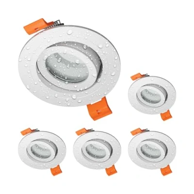 Immagine di ledscom.de 5 pz. cornice da incasso a soffitto per bagno ERID, impermeabile, bagno, IP44, rotonda, orientabile, bianco opaco