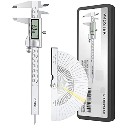 Immagine di Proster 150mm Calibro Digitale Frazione/Pollice/Metrico in Acciao Inox con Spessimetro Feeler Gauge 32 Pale 6&quot; a Corsoio Elettronico LCD Display Lunghezza Larghezza Profondità Diametro