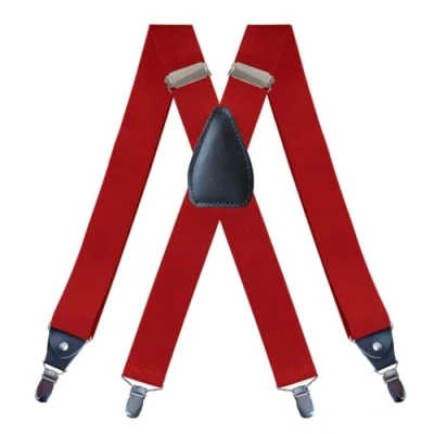Immagine di bretelle da uomo regolabili elastiche Heavy Duty 3,5 cm di larghezza x forma 4 forti clip bretelle, rosso, Taglia unica