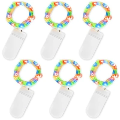 Immagine di Jsdoin Stringa Luci LED a Batteria, 6 Pezzi Impermeabile 20 2M Mini Lampada Fili di Rame Bianco Caldo, per Interni ed Esterni, Natalizi, Matrimoni, Feste Compleanno