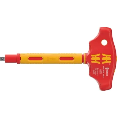 Immagine di Wera 410 i VDE a RA impugnatura T isolata, giravite con funzione cricchetto per bussole da 1/4&quot;, 1/4&quot; x 130 mm