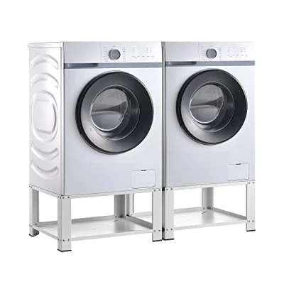 Immagine di [en.casa] Supporto Doppio per Lavatrici Standard (LxPxA): 127 x 54 31 cm Basamento in Acciaio con Ripiano Carico Max.150kg 2 Bianco