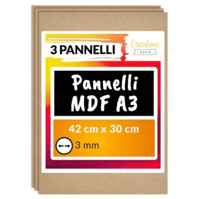 Immagine di Creative Deco 3 x A3 MDF Pannelli in Legno Fogli 420 300 mm Fai da Te Perfetto per Taglio Laser, CNC Router, Modellare, Traforato