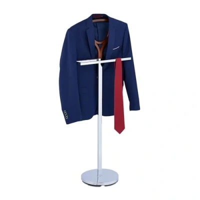 Immagine di Relaxdays Servomuto da Camera, Appendiabiti Terra per Giacca e Pantalone 120x45x28 cm, MDF Acciaio, Argento Marrone