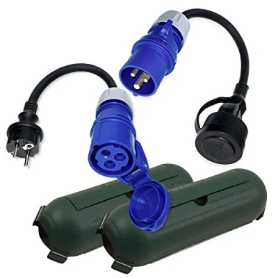 Immagine di IntuiFlex adattatore CEE presa scatola protezione set 30cm verde schuko per campeggio barca camper caravan cavo H07RN F 3 x 2,5 mm² 230 V 16 A IP44 accessori camper,