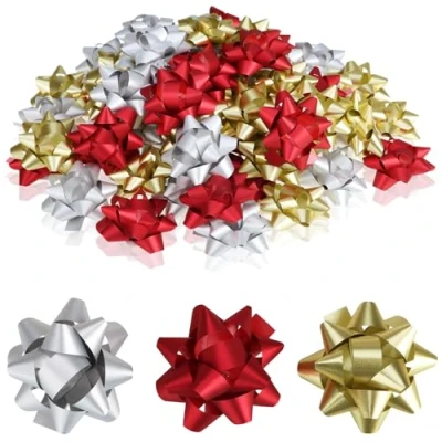 Immagine di Wilhelm Sell® 60x Fiocchi Regalo autoadesivi 5 x 2 cm Colorati per Regali Decorativi già Pronti Natale, Compleanni e Matrimoni (Rosso/Oro/Argento)