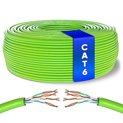 Immagine di Mr. Tronic Cavo Ethernet Cat 6 da 50m Bulk Cabel, di Rete LAN ad Alta Velocità Per Connessione Internet Veloce 1 Gbps 250 MHz AWG24 Sfuso UTP CCA (50 Metri, Verde)