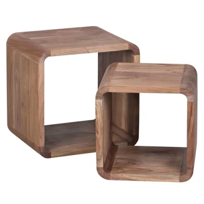 Immagine di WOHNLING 2er Set Tavolini impilabili Solido Legno di Acacia Living Tavolo in Stile Country cubi cubo Shelf Natura