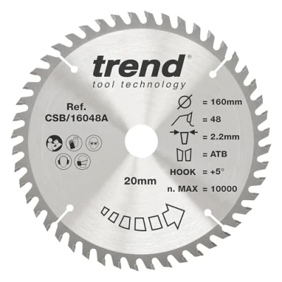 Immagine di Trend Lama per sega Trimming CraftPro TCT, ideale seghe circolari e a immersione, 160 mm x 48 denti 20 alesaggio, punta in carburo di tungsteno, CSB/16048