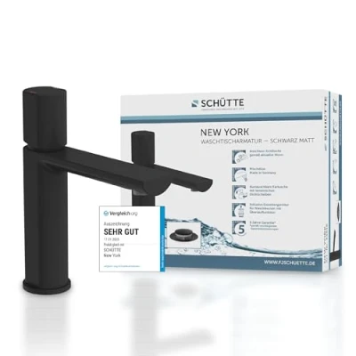Immagine di Schütte New York 33616 miscelatore per lavabo con scarico e valvola pop up, monocomando bagno, colore: nero