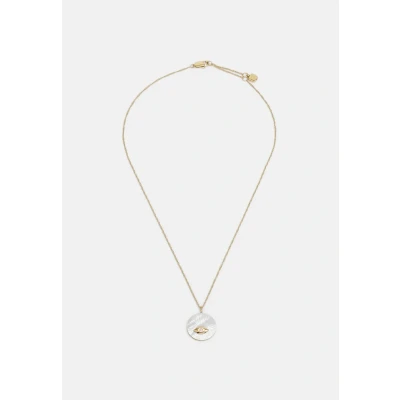 Immagine di Fossil Collana da donna in acciaio inossidabile con chiusura a moschettone, tono oro, ciondolo rotondo, Blu perla