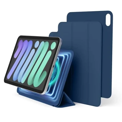 Immagine di elago Custodia Folio Magnetica Compatibile con iPad Mini (A17 Pro, 2024) e (6ª Gen, 2021), Piastra Posteriore Attaccabile ai Materiali Metallici, Apple Pencil (Blu)