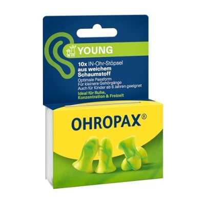 Immagine di OHROPAX Young Tappi per orecchie con canali uditivi più piccoli in schiuma morbida Livello di isolamento acustico SNR 35 dB Ideale riposo, concentrazione e tempo libero