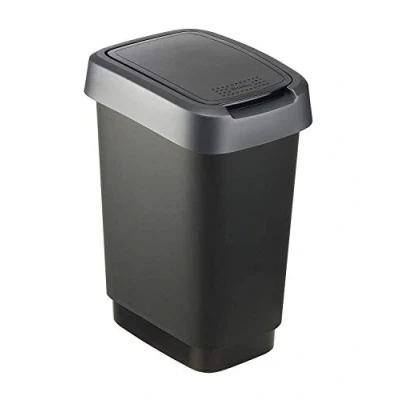 Immagine di Rotho Twist Portarifiuti con Coperchio, Plastica (PP) senza BPA, Nero/Argento, 10 L, 24.8 x 18.1 33.0 cm