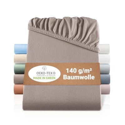 Immagine di BaSaTex Lenzuolo con angoli elasticizzati in jersey biologico, 140 x 200 cm, 100% cotone certificato GOTS, 160 colore: tortora