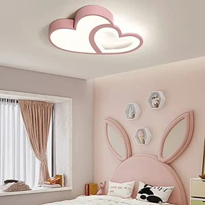 Immagine di Begoniape Lampada da soffitto a forma di cuore, LED, dimmerabile, per la cameretta dei bambini, 55 x 36 6 cm, rosa