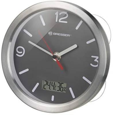 Immagine di Bresser Mytime 8020116 Orologio da parete termico/igrometro con termometro e igrometro 4 potenti ventose per appendere o appoggiare, colore: grigio, 17 cm