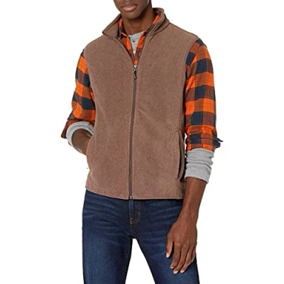 Immagine di Amazon Essentials Gilet in pile con cerniera integrale (disponibile taglie Big &amp; Tall) Uomo, Marrone Puntinato, L