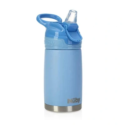 Immagine di Nuby Thirsty Kids No Spill Flip It Reflex tazza da viaggio in acciaio inox o bottiglia d&#039;acqua, blu, 295 ml