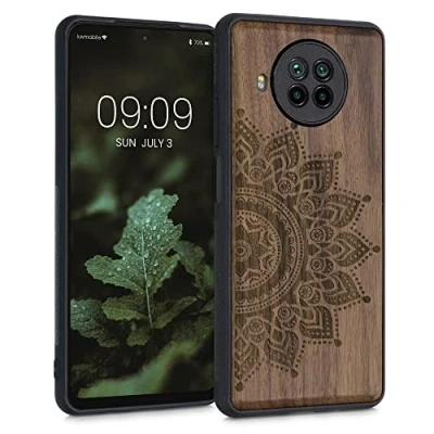 Immagine di kwmobile Custodia Compatibile con Xiaomi Mi 10T Lite Cover Back Case in Legno Bumper Silicone TPU Sole marrone scuro
