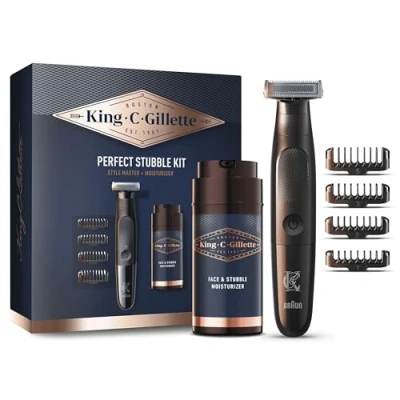 Immagine di King C. Gillette Style Master KIT REGOLABARBA Uomo E CREMA IDRATANTE VISO Barba, Ideale per la Cura della Confezione IDEA REGALO, Set Barba PROFESSIONALE