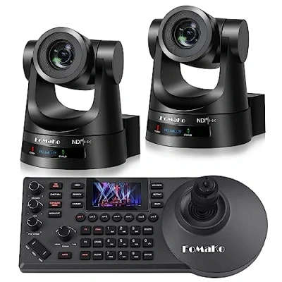 Immagine di FoMaKo NDI Telecamera PTZ Set di 30X Zoom Ottico 1080P@60 AI Tracciamento con SDI HDMI IP PoE, Live Streaming Kit (2 KN30A e 1 controller KC608 Pro), BN302