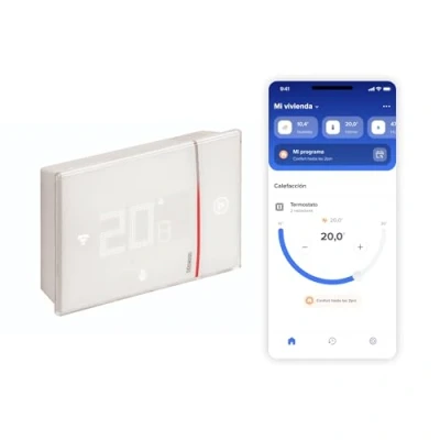 Immagine di Bticino XW8002WE, Termostato connesso WiFi, New Smarther2 with Netatmo, colore bianco, controllo della temperatura (freddo calore) casa in remoto, superficie, 2 fili