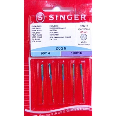 Immagine di Singer, 130/705 H J, Aghi per macchine da cucire, confezione 5, mod. 2026, spessore 90/14 e 100/16, jeans