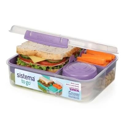 Immagine di Sistema Bento Box TO GO Contenitore per pranzo con vasetto yogurt/frutta 1,65 l Senza BPA Viola opaco