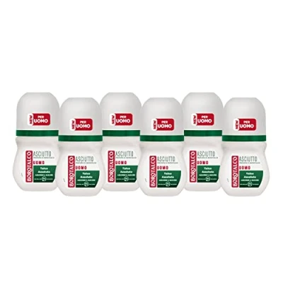 Immagine di Borotalco, Deodorante Uomo Roll On Asciutto Originale, Formula Senza Alcool con Talco Assoluto, Assorbe il Sudore, Profumo 72h di Efficacia 6 Pezzi da 50 ml