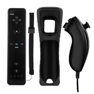 Immagine di QUMOX Controller per Wii, Controllo del Movimento a Distanza, Telecomando e Nunchuk, Console di Ricambio Compatibile con Wii U Custodia Protezione in Silicone Nero