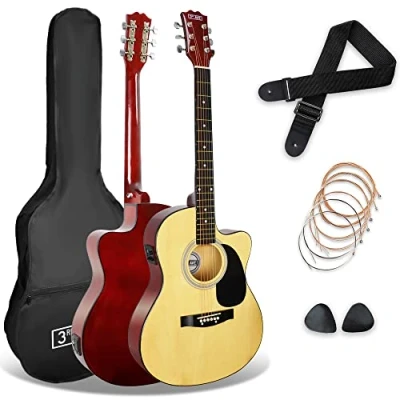 Immagine di 3rd Avenue Pacchetto con chitarra elettro acustica cutaway di dimensioni standard 4/4 livello beginner, accordatore incorporato ed equalizzatore Naturale