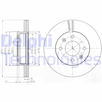 Immagine di DELPHI BG4009 Disco freno 241 19 4 ventilato Oleato non trattato senza cuscinetto ruota, anello sensore ABS HYUNDAI: Getz