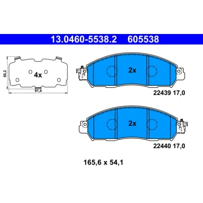 Immagine di ATE 13.0460 5538.2 Kit pastiglie freno con segnalatore acustico usura lamierino anticigolío NISSAN: NP300 Navara Pick up