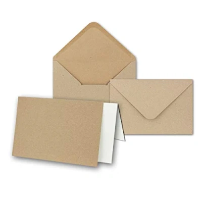 Immagine di Cartoncini con set di buste, biglietti d&#039;invito in carta riciclata, colore marrone, formato DIN B6 25 pezzi marrone