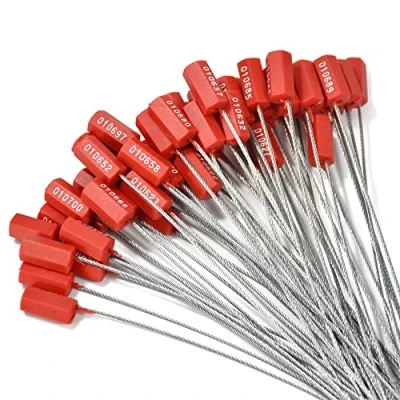 Immagine di 100 guarnizioni per cavi di sicurezza numerate antimanomissione in filo acciaio con guarnizione metallico pull tite etichette autobloccanti (rosso)