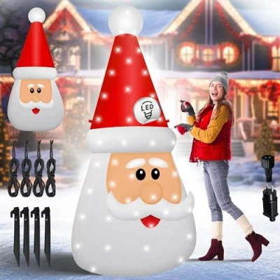 Immagine di KESSER® Testa di Babbo Natale gonfiabile XXL, 250 cm, per illuminazione a LED, materiale fissaggio e ventilatore silenzioso, decorazione natalizia, interni ed esterni, resistente alle