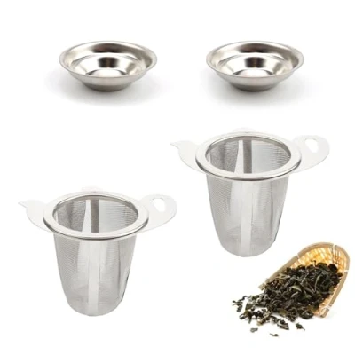 Immagine di HJIAMA Filtro per Tisane 2 Pezzi, Acciaio Inossidabile Infusore Tisane, con Portabicchieri, Te Infusione Manico Antiscottatura, Utilizzato Filtrare Tè, Caffè, Farina