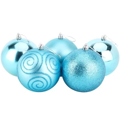 Immagine di Christmas Concepts® Confezione da 5 Extra Large 100mm Tree Baubles Shiny, Matte e Glitter Decorati (Turchese)