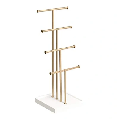 Immagine di Amazon Basics Portagioielli ad albero su quattro livelli, Bianco/Ottone