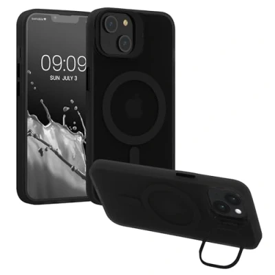 Immagine di kwmobile Custodia Trasparente con Bordo Colorato Compatibile Apple iPhone 14 Cover per Ricarica Wireless Antiurto nero/trasparente