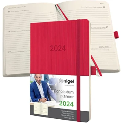 Immagine di SIGEL C2434 Conceptum Agenda settimanale 2024, circa A5, rosso, copertina flessibile, 2 pagine = 1 settimana, 192