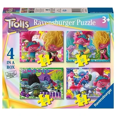 Immagine di Ravensburger puzzle Trolls 3, Collezione 4 in a Box, da 12 16 20 24 Pezzi, Età Raccomandata 3+ Anni