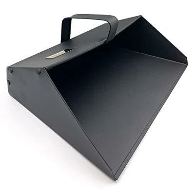 Immagine di paletta in metallo extra resistente per uso industriale, larga 35 cm, con manico, da giardino cappuccio nera, raccogliere polvere e sporco, perfetta interno o esterno