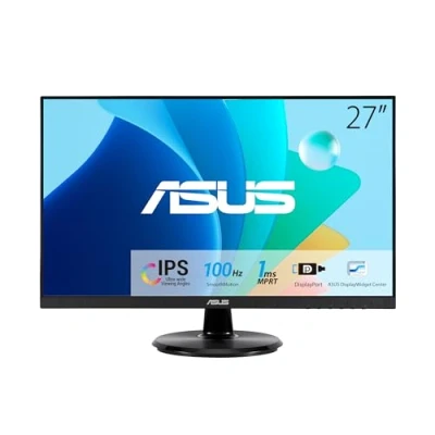 Immagine di ASUS VA27DQFR Monitor Gaming Eye Care da 27 pollici, IPS Full HD, Frameless, 100Hz, Adaptive Sync, Tempo di Risposta 1ms, HDMI, DisplayPort, VGA, Tecnologia Anti sfarfallio e Filtro Luci Blu, Nero